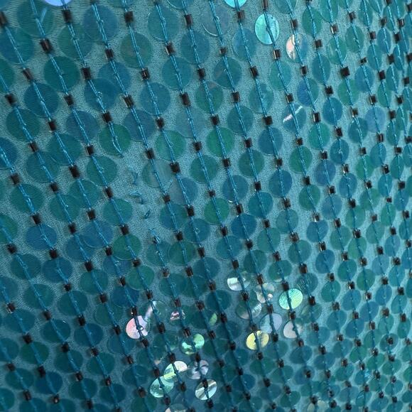 STENAY Vintage 80's VTG Teal Blue 100% Silk Sequin Beaded Cocktail Party Dress 6 - Picture 6 of 13